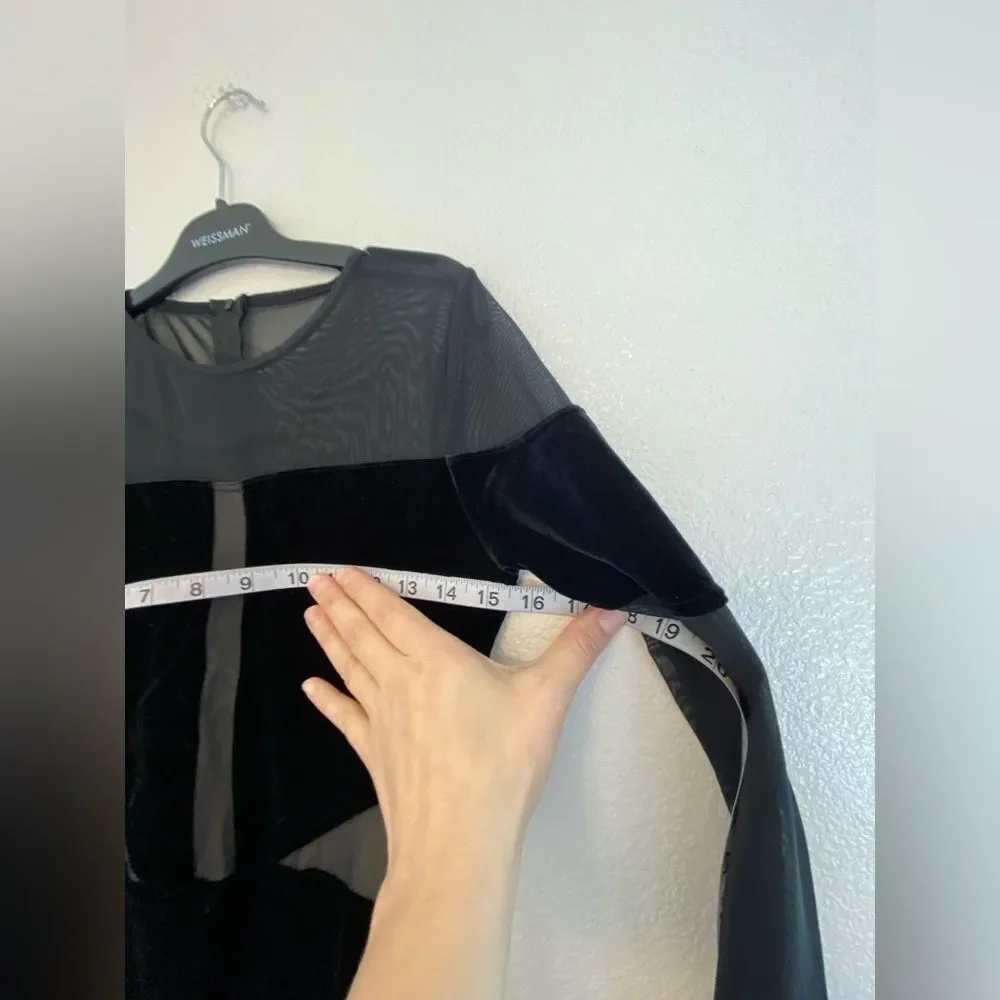 WEISSMAN Elite Dance Costume black Velvet Illusion Unitard rhinestone V12241 MA